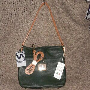 VALENTINA-Italy-Forest Green & Tan Leather Shoulder/Crossbody Bag-NWT